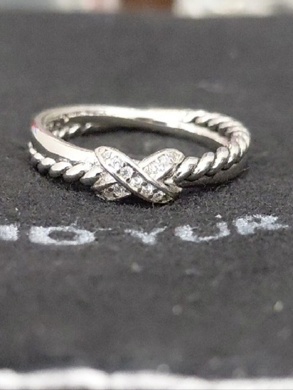 David Yurman Sterling Silver Diamond X Cable Ring SIZE 7